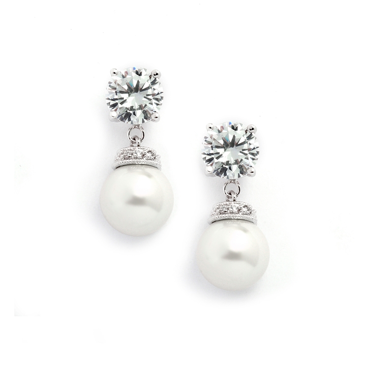 Wholesale Round CZ Wedding Earrings with Bold Pearl - Mariell Bridal ...