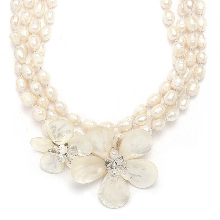 Wholesale Freshwater Pearl Bridal Necklace with Flowers - Mariell ...
