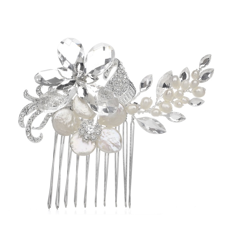Wholesale Crystal Bridal Comb with Freshwater Spray - Mariell Bridal ...