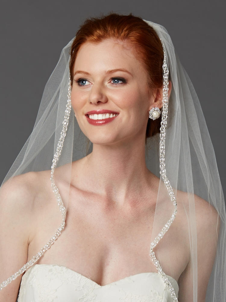 Wholesale Rhinestone Edge Wedding Veil with Pearls and Beads - Mariell  Bridal Jewelry u0026 Wedding Accessories