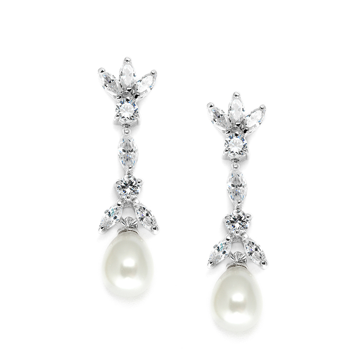 Freshwater Pearl & Cubic Zirconia Tulip Wholesale Wedding Earrings ...