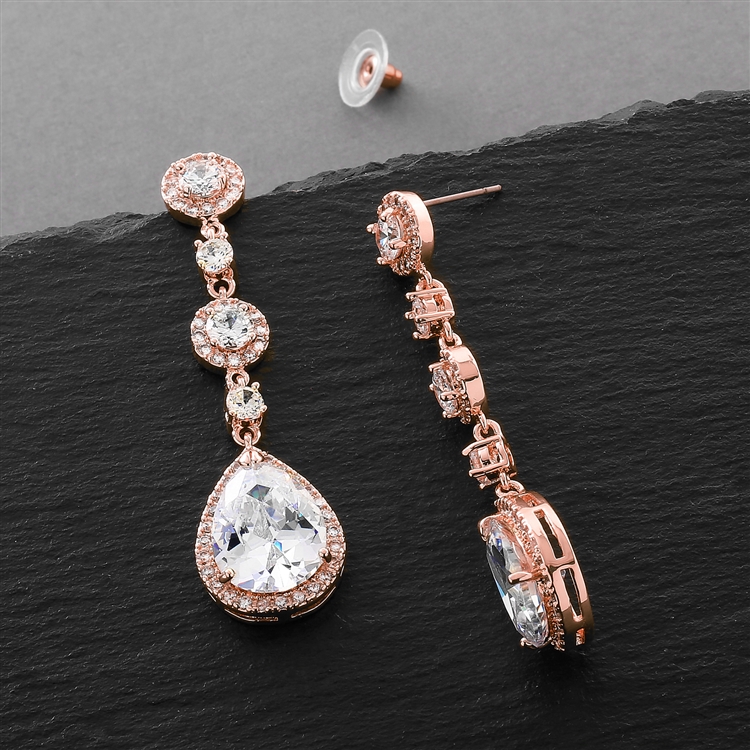 Best Selling Rose Gold CZ Bridal Earrings with Pear Shaped Drop ...