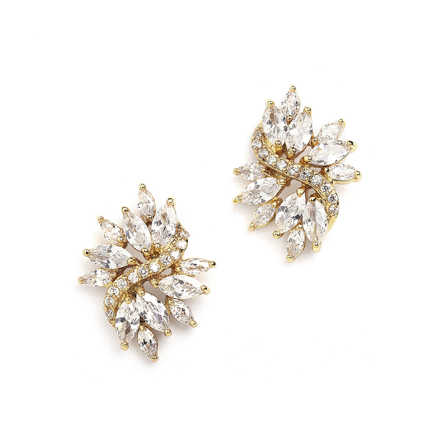 Bridal Cluster Stud Earrings Yellow Gold