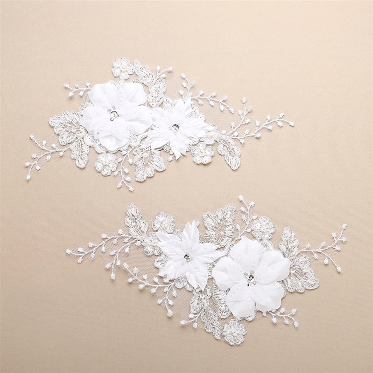 Luxurious Embroidered White Bridal Lace Applique with Dimensional
