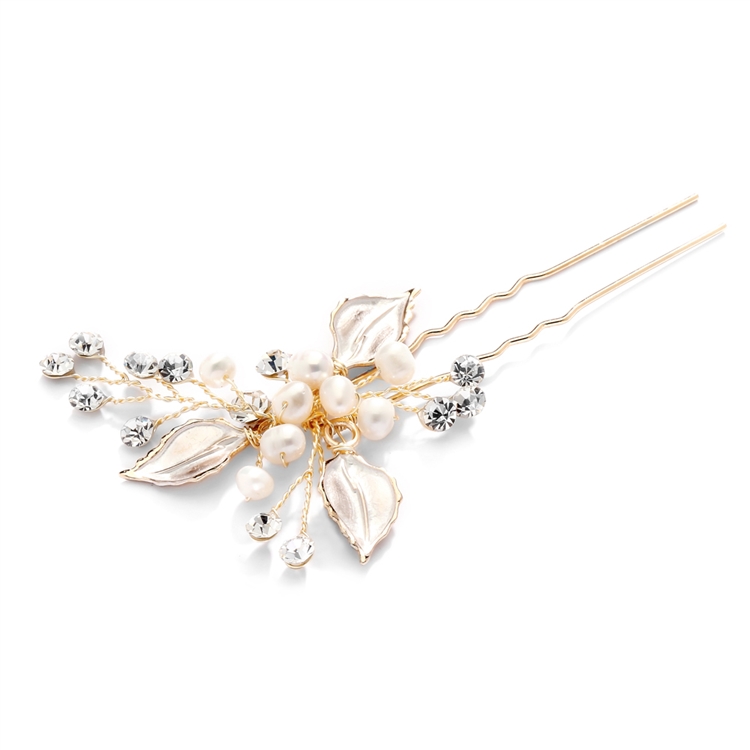 Gold Rhinestone Hair Stick - Pearl Hair Stick - Bridal Hair Stick