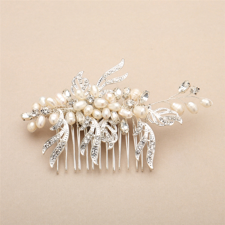 Freshwater Pearl and Crystal Bridal Hair Comb with Graceful Silver ...