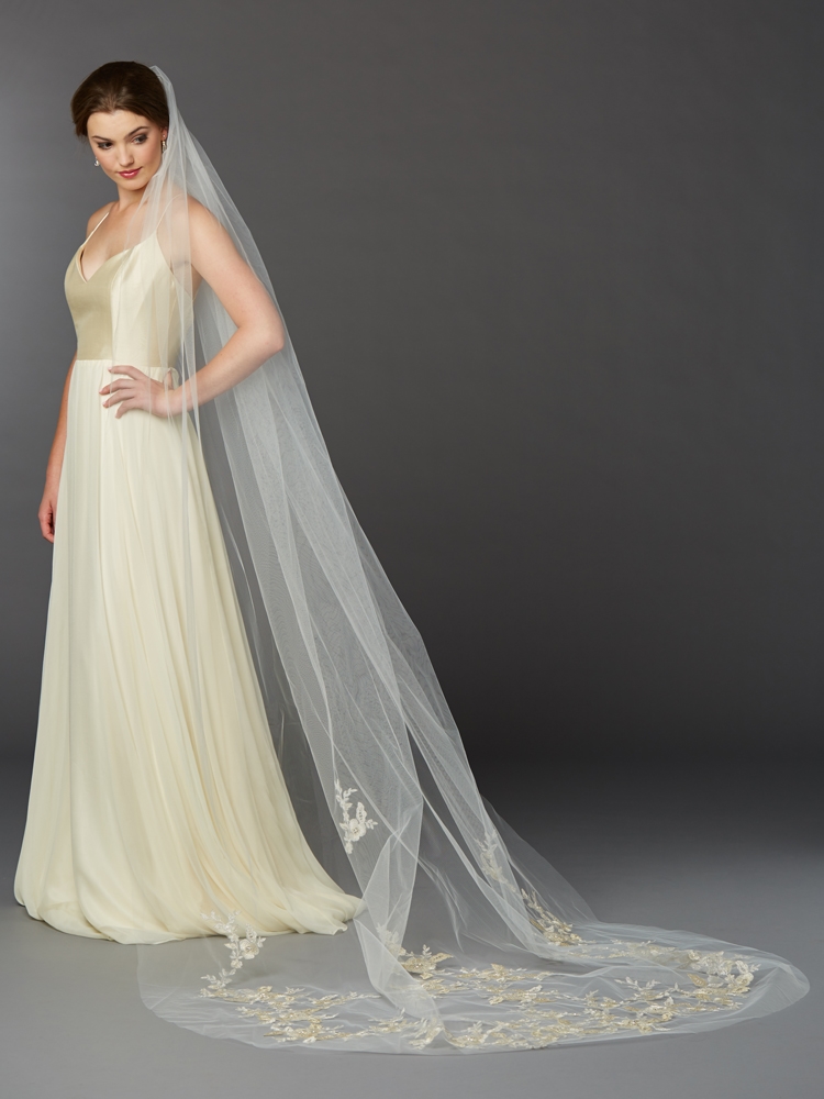 Gold lace wedding veil best sale