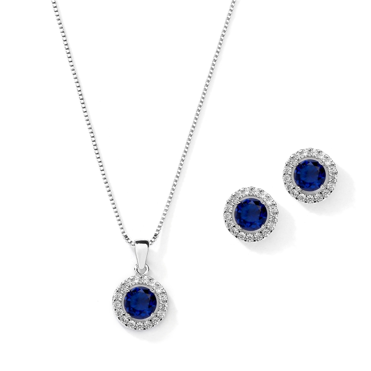 Gleaming Cubic Zirconia Round Shape Halo Necklace and Earrings Set