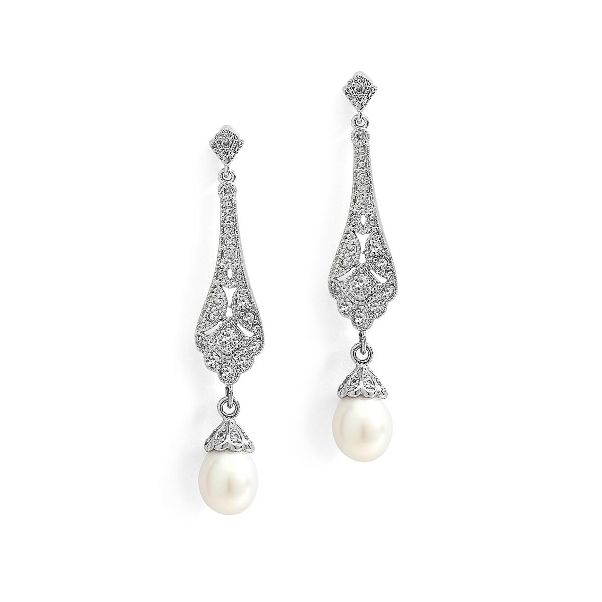 WholesaleArt Deco CZ Bridal Pearl Dangle Earrings - Mariell Bridal ...