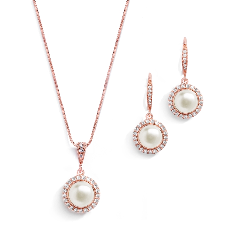 Freshwater Pearl Necklace Set with CZ Frame - Mariell Bridal Jewelry ...