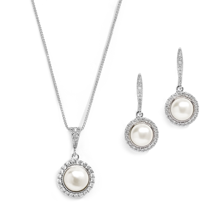 Freshwater Pearl Necklace Set with CZ Frame - Mariell Bridal