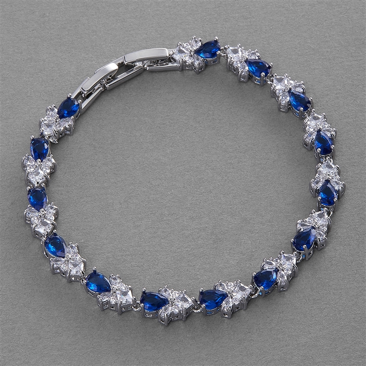 Blue Sapphire Cubic Zirconia Wedding and Bridal Bracelet - Mariell