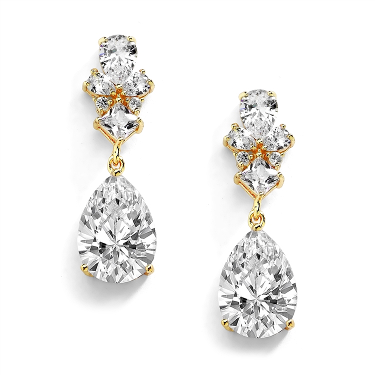 gold cz drop earrings