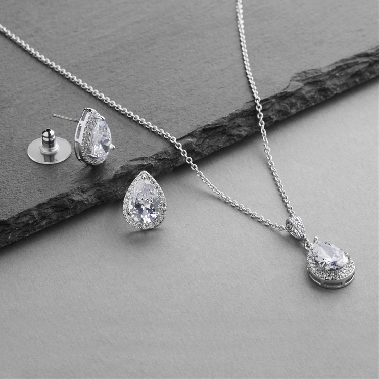 Mariell Silver Platinum Plated Plated Cubic Zirconia Pear-Shape ...