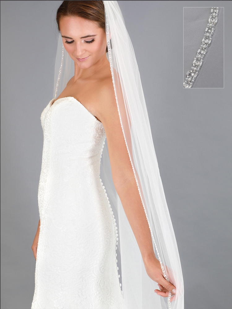 Chapel or Floor Length One Layer Cut Edge Bridal Veil in Ivory - Mariell  Bridal Jewelry & Wedding Accessories