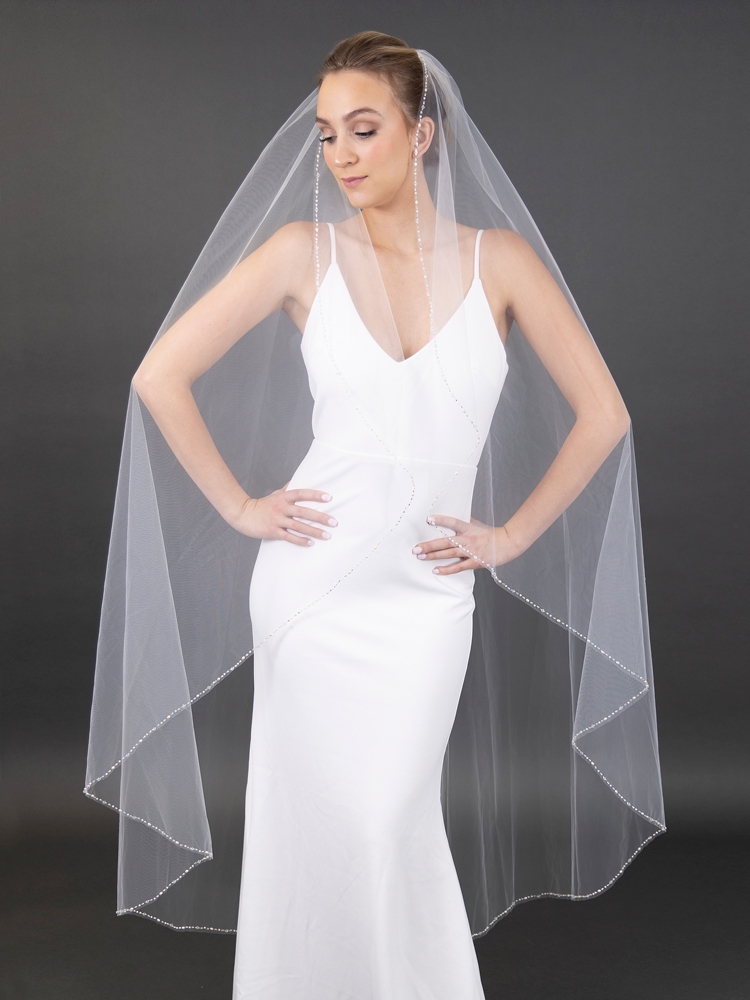 Wholesale Rhinestone Edge Wedding Veil with Pearls and Beads - Mariell  Bridal Jewelry & Wedding Accessories