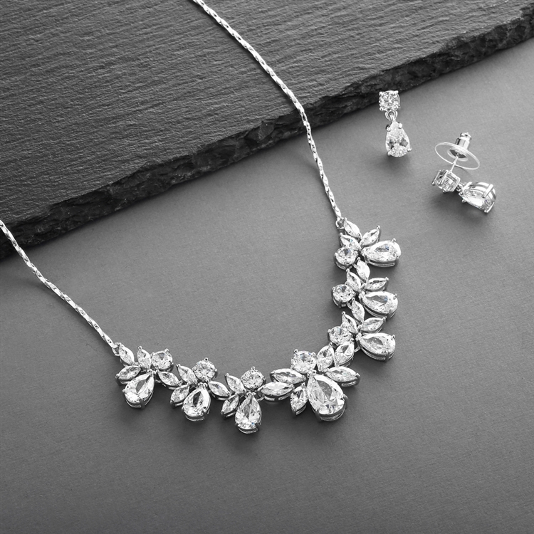 Multi Pear Shaped CZ Wholesale Bridal Necklace Set - Mariell